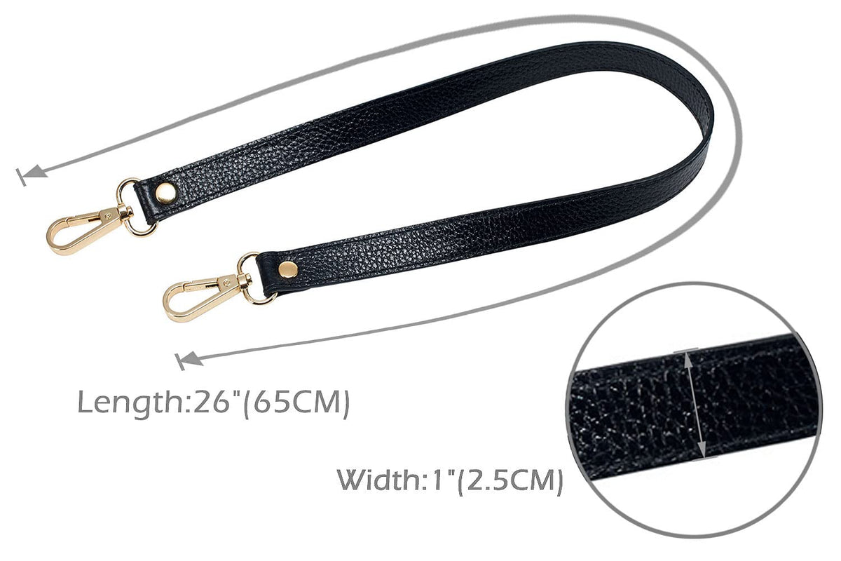 VanEnjoy Full Grain Leather Replacement Strap Shoulder Bag Purse, 0.98 inch Width Gold Hardware (Black)
