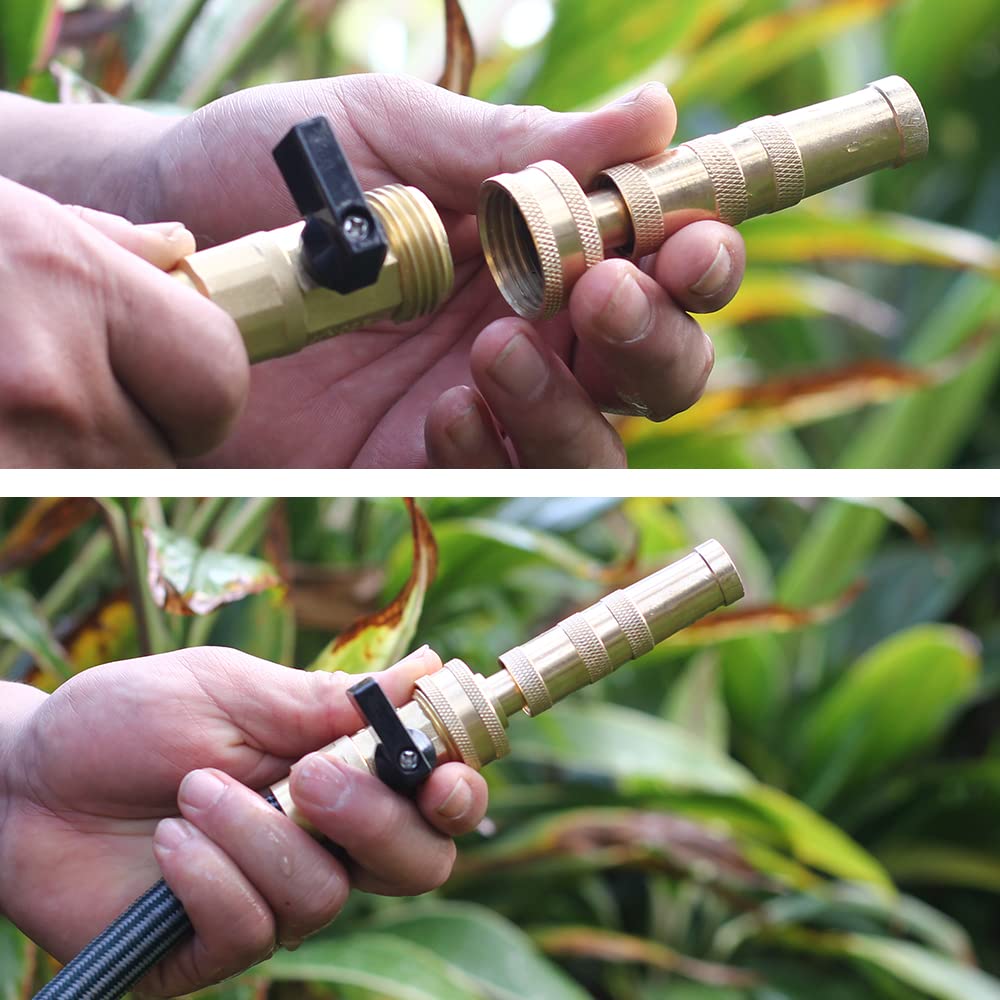 YELUN Brass Hose Nozzles, Heavy Duty Adjustable Twist Hose Nozzle & Jet Sweeper Nozzle 2 Pack