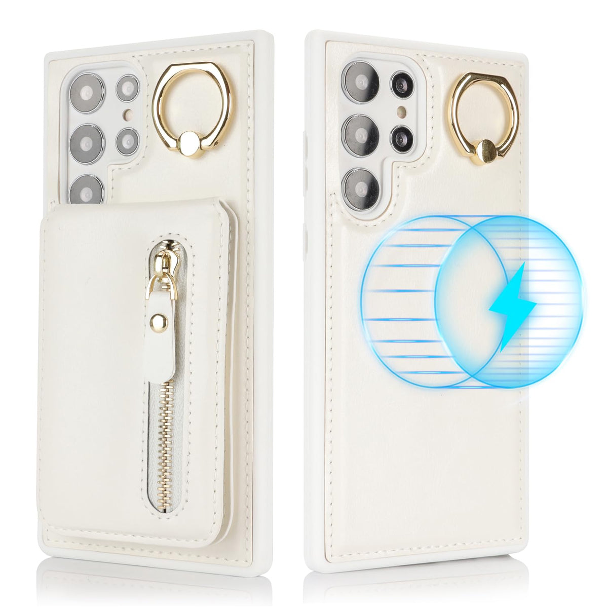 DEYHU for Samsung Galaxy S22 Ultra Phone case with Card Holder with Compatible magsafe Magnetic, Key Chain PU Leather Flip Kickstand Detachable 2-in-1 Wallet case Women Men-White
