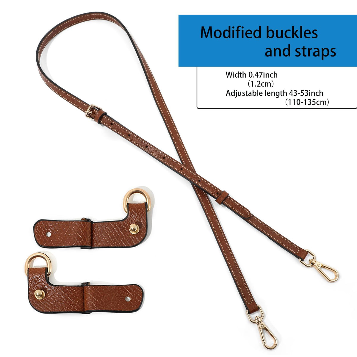 RYYXZXL Leather Purse Straps Replacement Shoulder Strap Leather Adjustable Crossbody Strap Suitable for Long champ Handbags（Brown+gold Hardware）