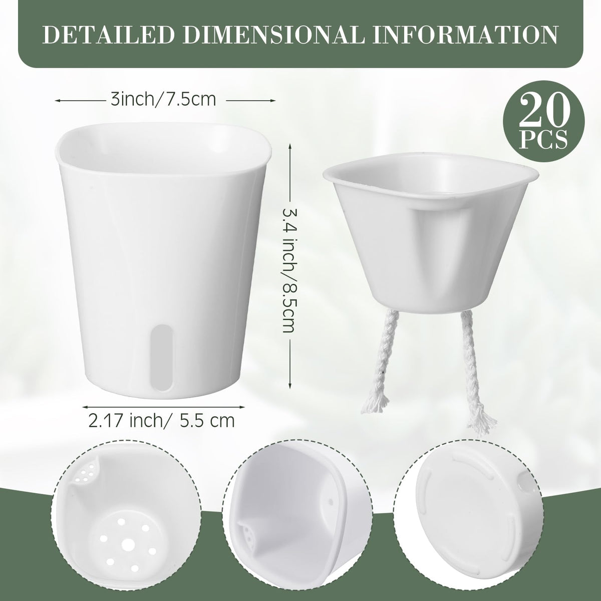 Ziliny 20 Pcs 3 Inch Self Watering Pots Self Watering Planters for Indoor Planters Plastic Garden Flower Pots with Level Indicator Vents for Herbs