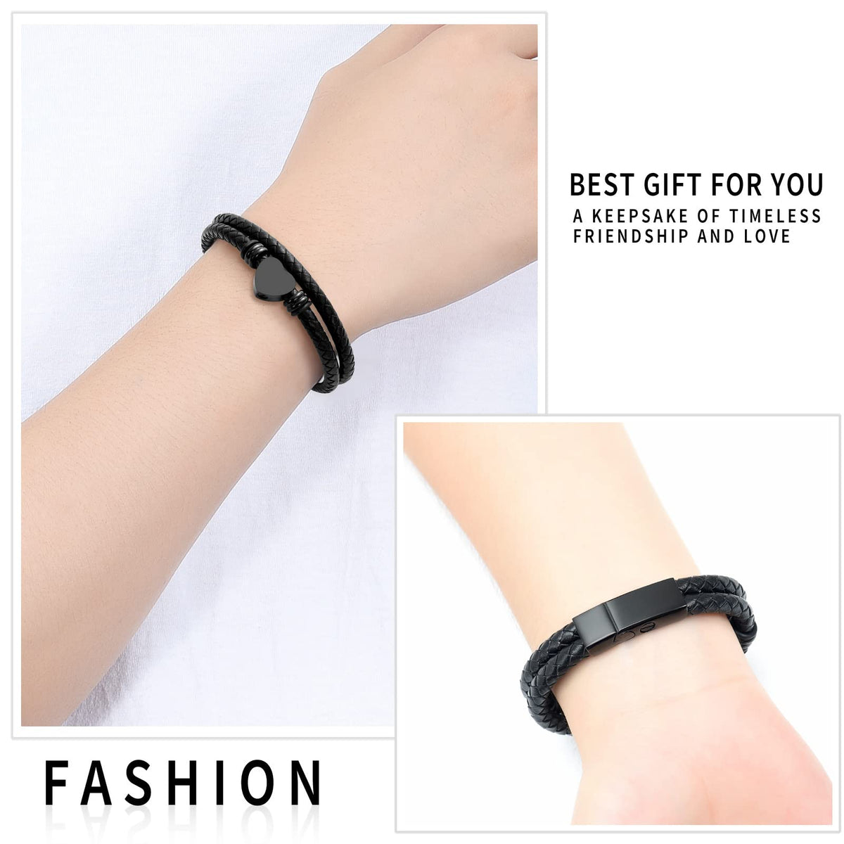 memorial jewelry Cremation Bracelet with Clasp Beads Cowhide Multi-Layer Braided Leather Urn Bracelet for Men Women (2PCS, 20cm/7.87in)