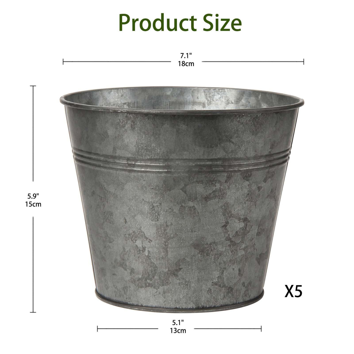 Briful 5PCS Galvanized Buckets 7.1In Rustic Farmhouse Metal Bucket Galvanized Flower Bucket Home Indoor Outdoor Decorative Tin Planters