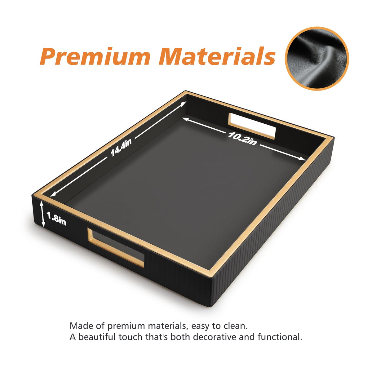 SANZIE Leather Tray Desktop Storage Organizer Premium Serving Tray Decorative Tray Valet Tray for Sundries Cosmetics Phone Wallet Cutlery (Black Holder)