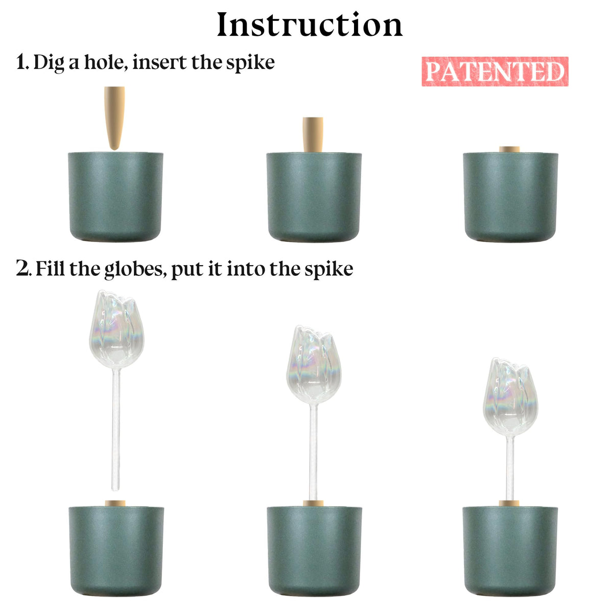 HyJeryty Non-Clogging Iridescent 3 Pack Tulip Plant Watering Globes with Terracotta Spikes, Hand Blown Glass Self Watering Planter Insert Plant Watering Devices Bulbs for Indoor and Outdoor Plants