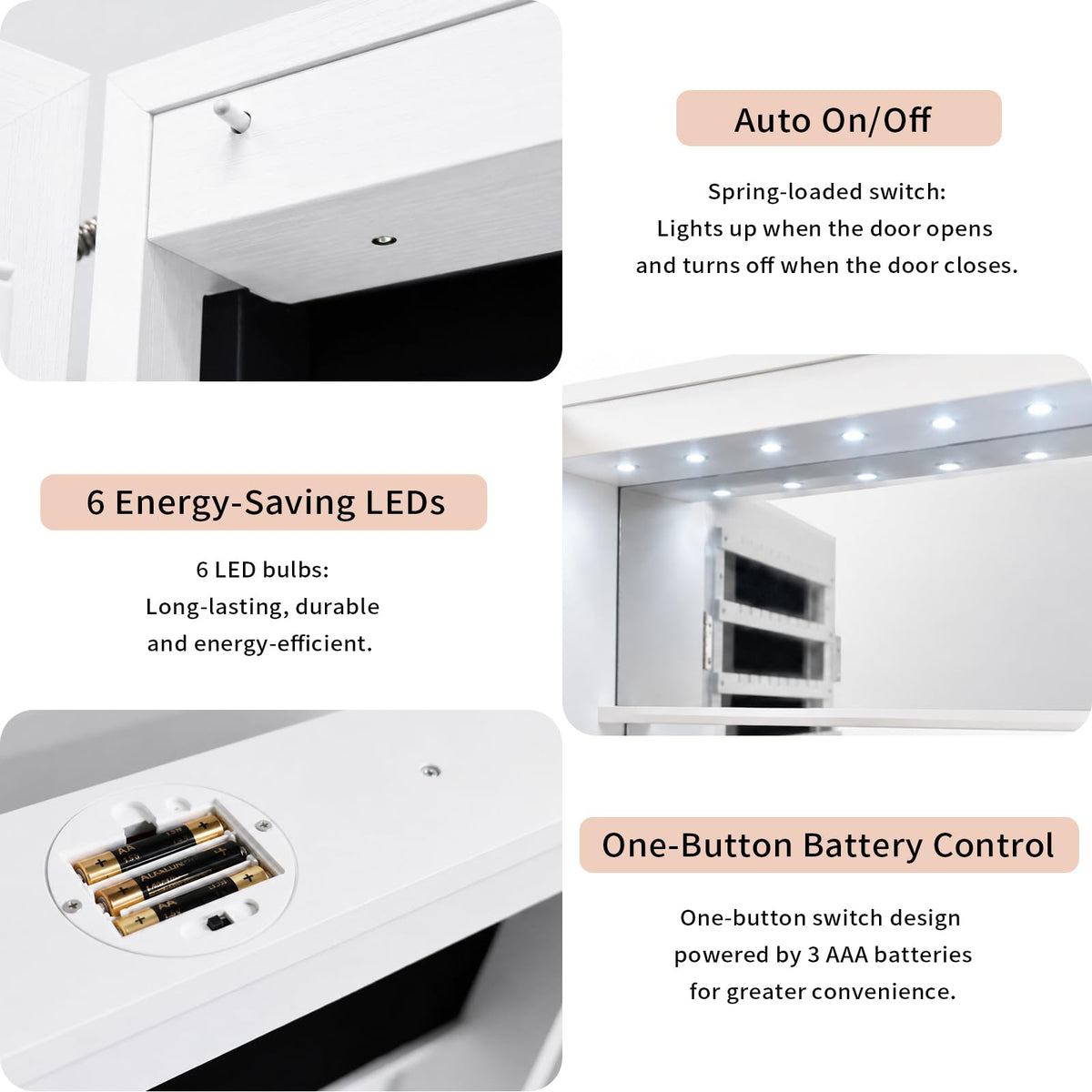 JOYUSAEN Over the Door Jewelry Organizer, Wall Mounted Jewelry Cabinet, Hanging Mirror with Storage Box, Wall/Door Mounted Full Length Mirror with LED