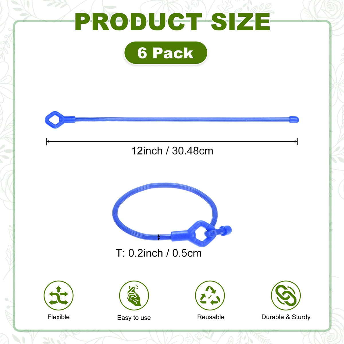 M METERXITY 6-Pack Adjustable Plant Ties, 12inch/30.48cm Silicone Flexible Multi-Function Sturdy Garden Twist Tie for Plant Support/Tree/Shrub/Vine, Reusable Support Twine [Blue]