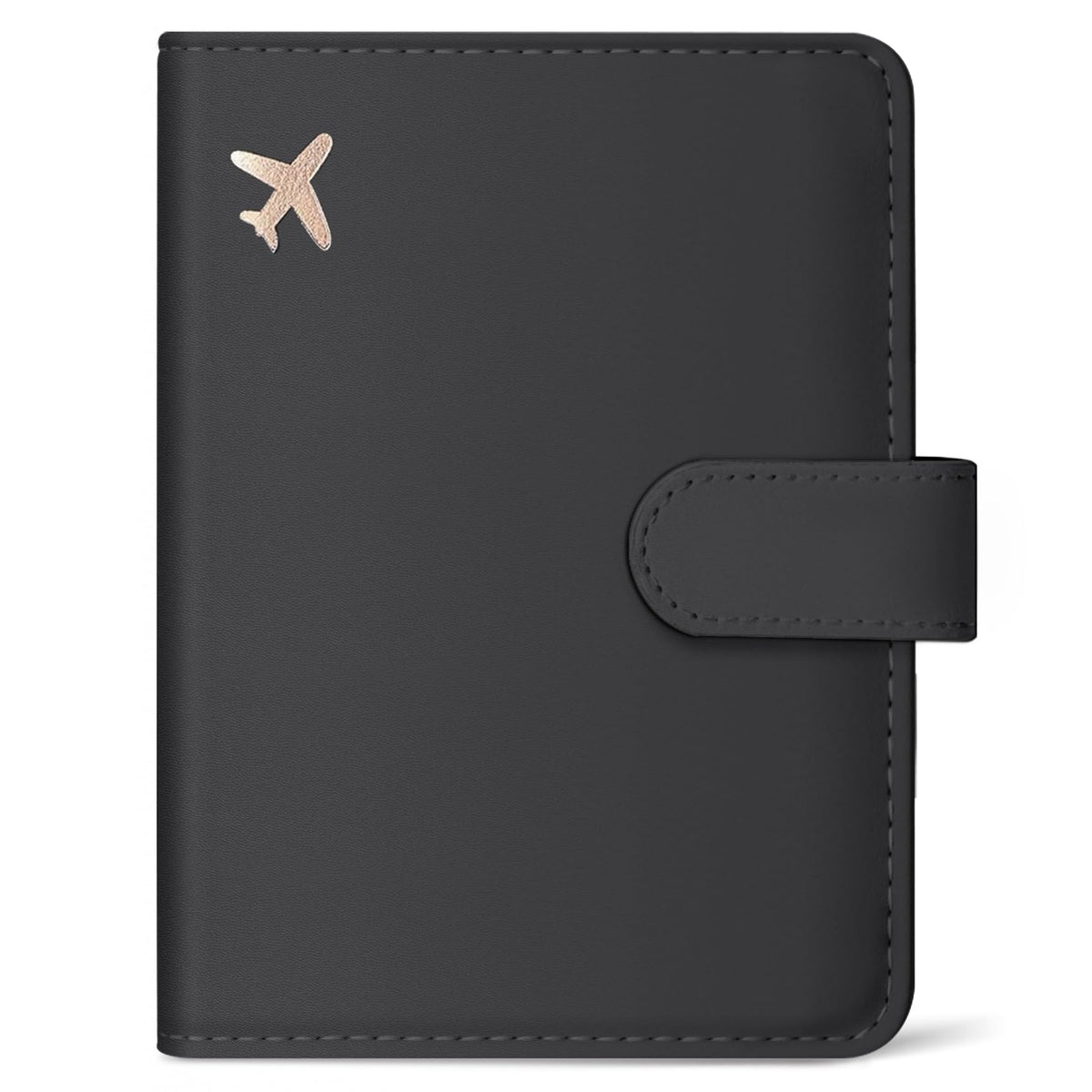 Passport Holder for Travel Essentials, RFID Blocking Leather Cover Wallet with Magnetic Closure, Aesthetic & Cute Passport Book Case for Women and Men - Black