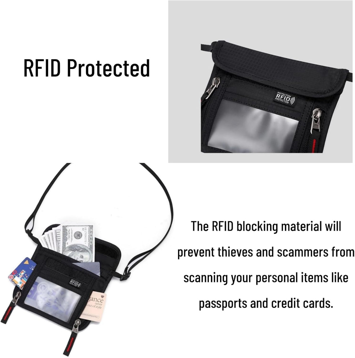 Passport Holder for Travel Pouch Neck Wallet for Traveling Women Men with RFID Blocking Waterproof and Slim Neck Pouch Adjustable Neck Strap (Blue)