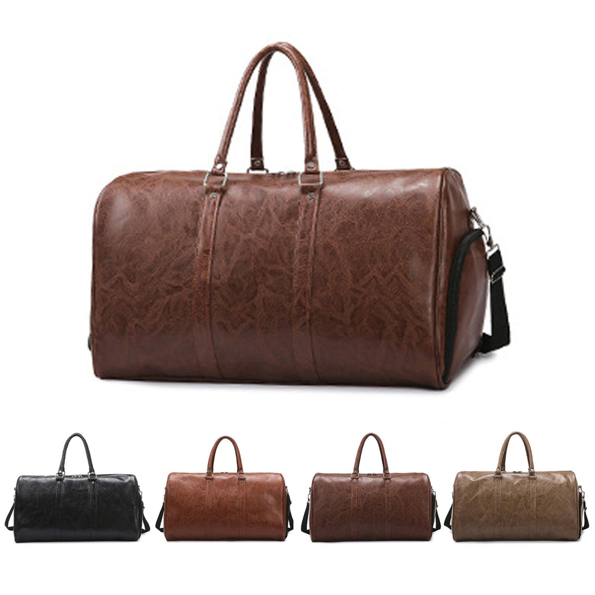 PU Leather Duffle Bag for Travel Duffel Bag, Gym Bag Overnight Bags Weekender Bag for Men (deep brown)