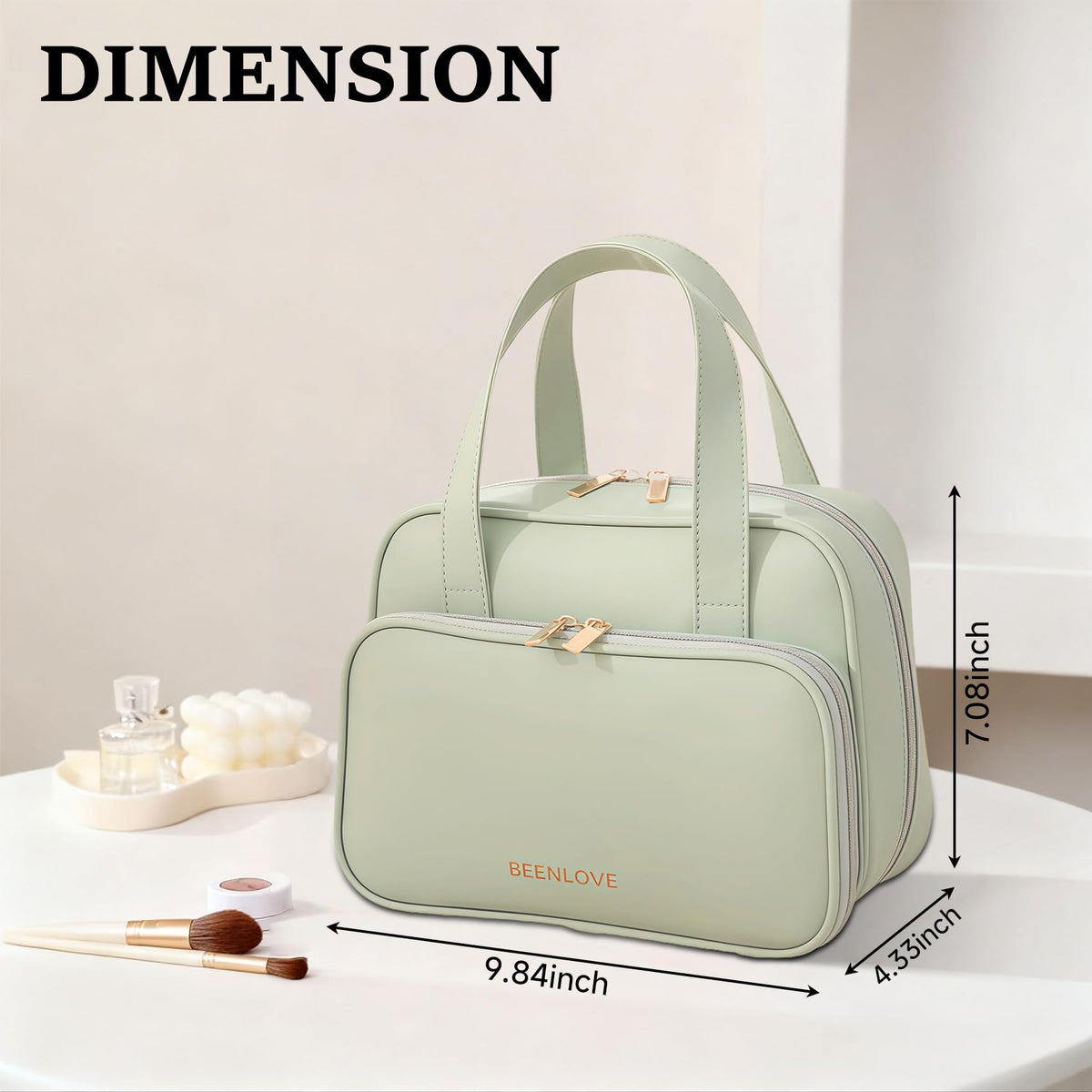 VISSUX Travel Makeup Bag for Women, Waterproof PU Leather Cosmetic Organizer with Handle, Large Capacity Toiletry Bag with Wide-Open & Multiple Compartments for Travel Accessories & Essentials (GREEN)