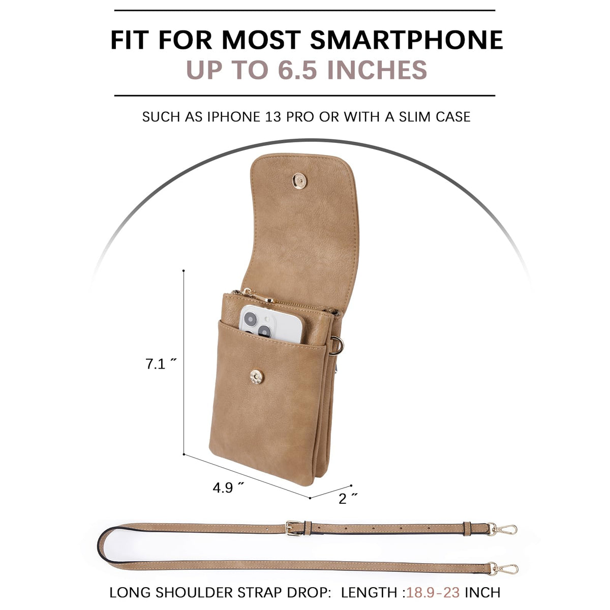 BOSTANTEN Vegan Leather Small Crossbody Bags for Women Designer Cell Phone Bag Wallet Purses Adjustable Strap Camel Brown