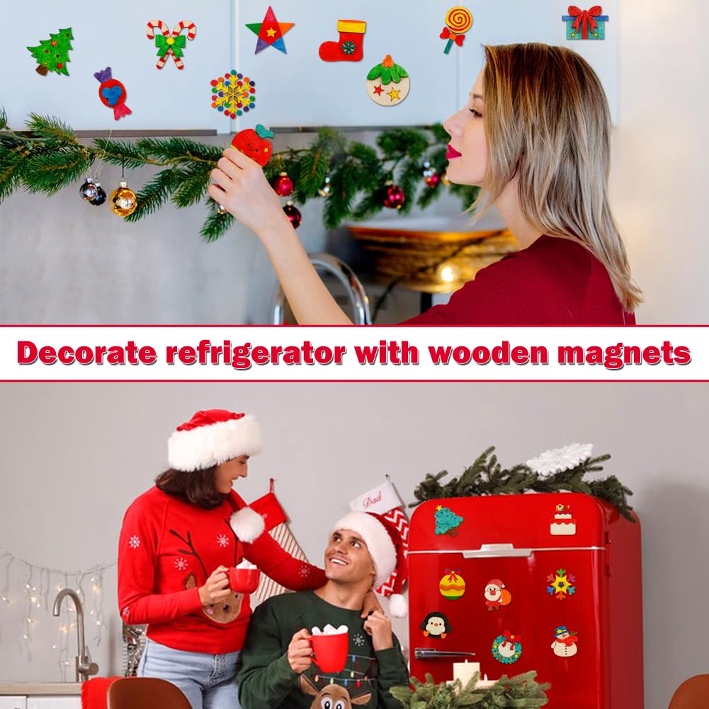Worgree Christmas Crafts for Kids, 36pcs DIY Wooden Magnets Art Craft Supplies Painting Kit for Boys Girls Ages 4-8 8-12 Xmas Stocking Stuffers Toys Party Favors Gifts Goodie Bag Fillers Holiday Decor