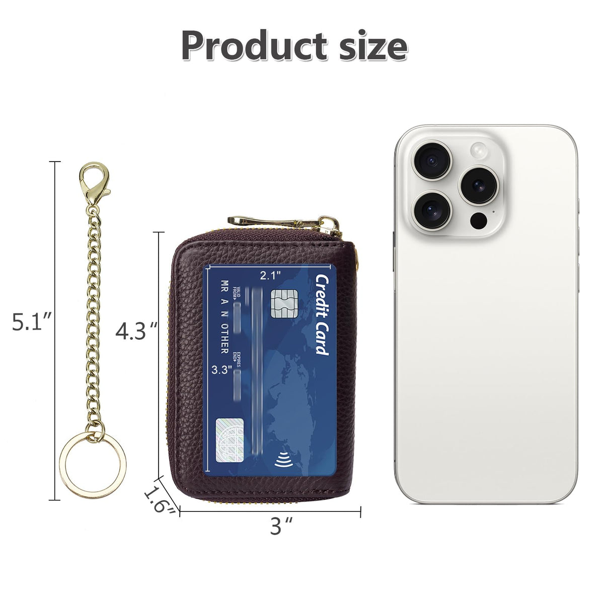 imeetu RFID Credit Card Wallet, Genuine Leather Zipper Card Case Holder with Removable Keychain(Max - Coffee)