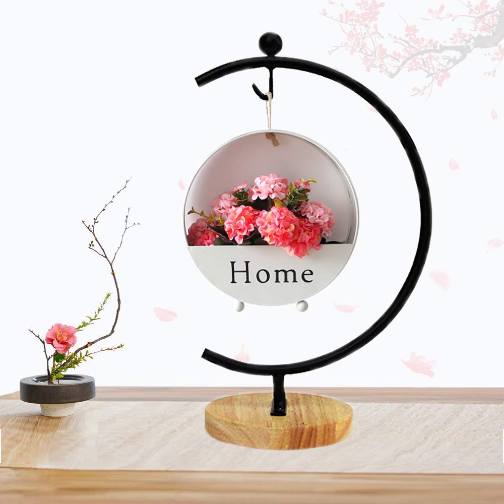 Ornament Display Stand Iron Hanging Pot Hook Stand Rack Holder for Hanging Glass Globe Air Plant Terrarium Witch Ball and Home Wedding Decoration Creative Gift Wood Base (Thick G Shape 2 Pack, Black)