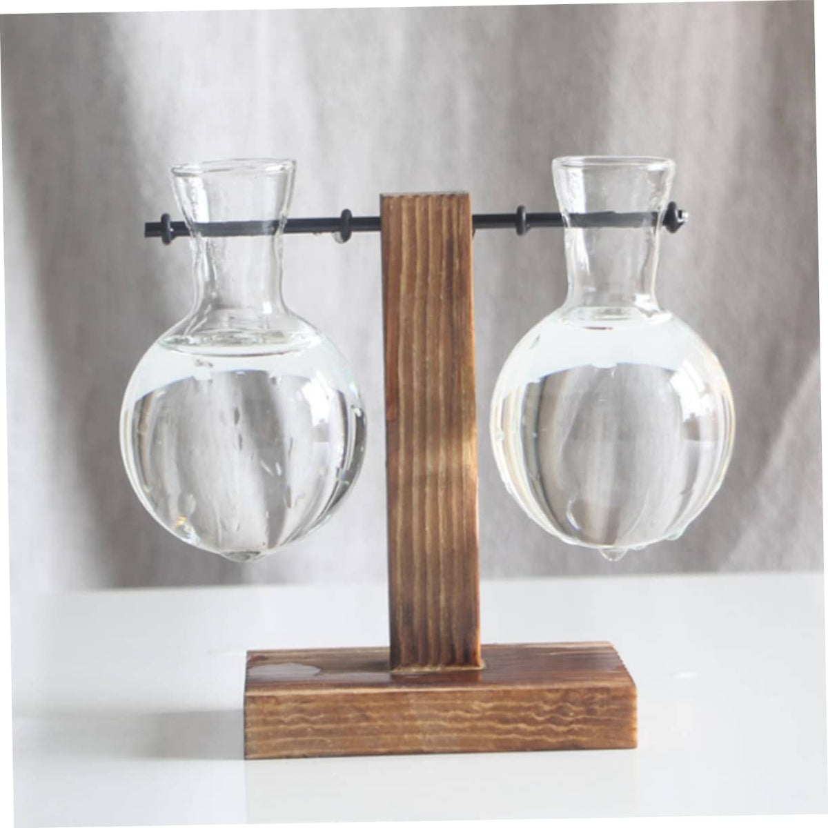 Kisangel Hydroponic Glass Flower Vase with Wooden Stand 2pcs Planter Pot for Indoor Plants Modern Terrarium for Home and Office Decoration