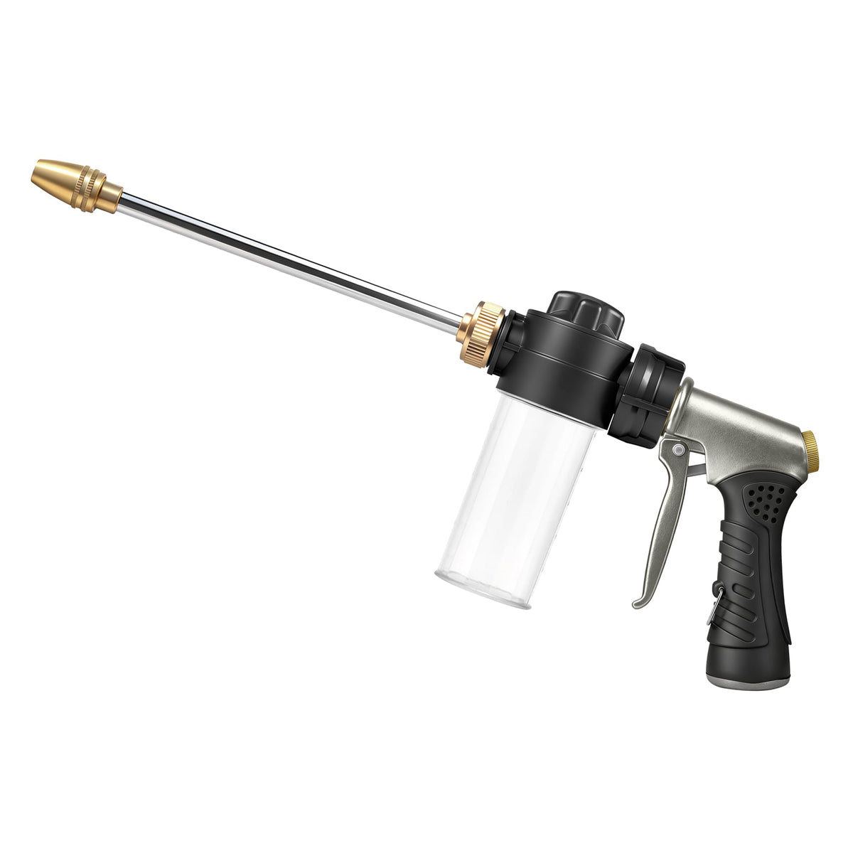 Garden Hose Nozzle with Soap Dispenser, High Pressure Water Nozzle with Adjustable Spray Patterns for Watering Plants, Car Washing, and Pet Showering (Foam Gun B)