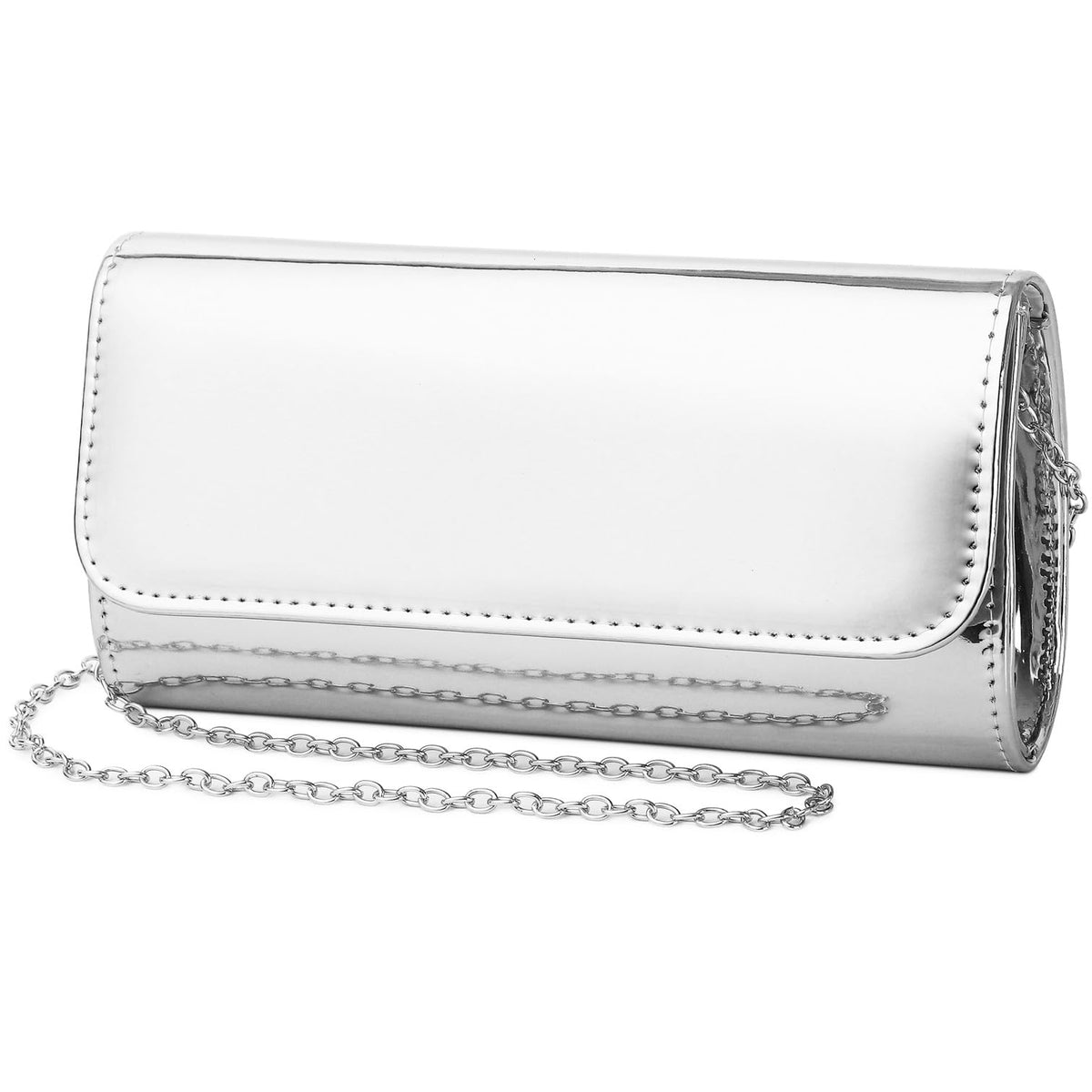 Patent Leather Envelope Clutch for Women Stylish Evening Handbag with Detachable Chain, Perfect for Wedding, Party & Prom (Silver 018)