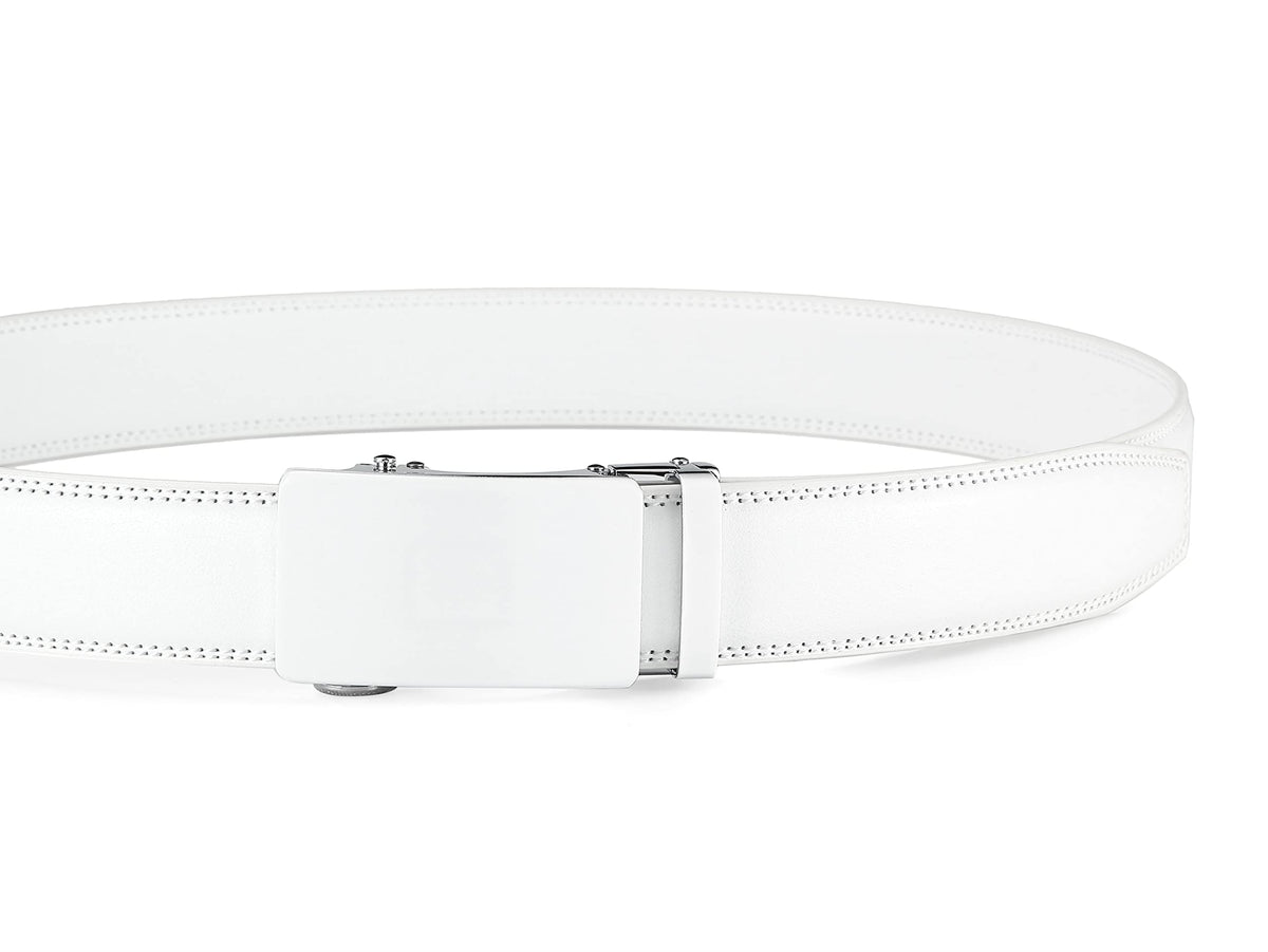 Lingli White Belt for Men Ratchet Dress Belt with Automatic Buckle -Trim to Fit-35mm wide-0051-110-White