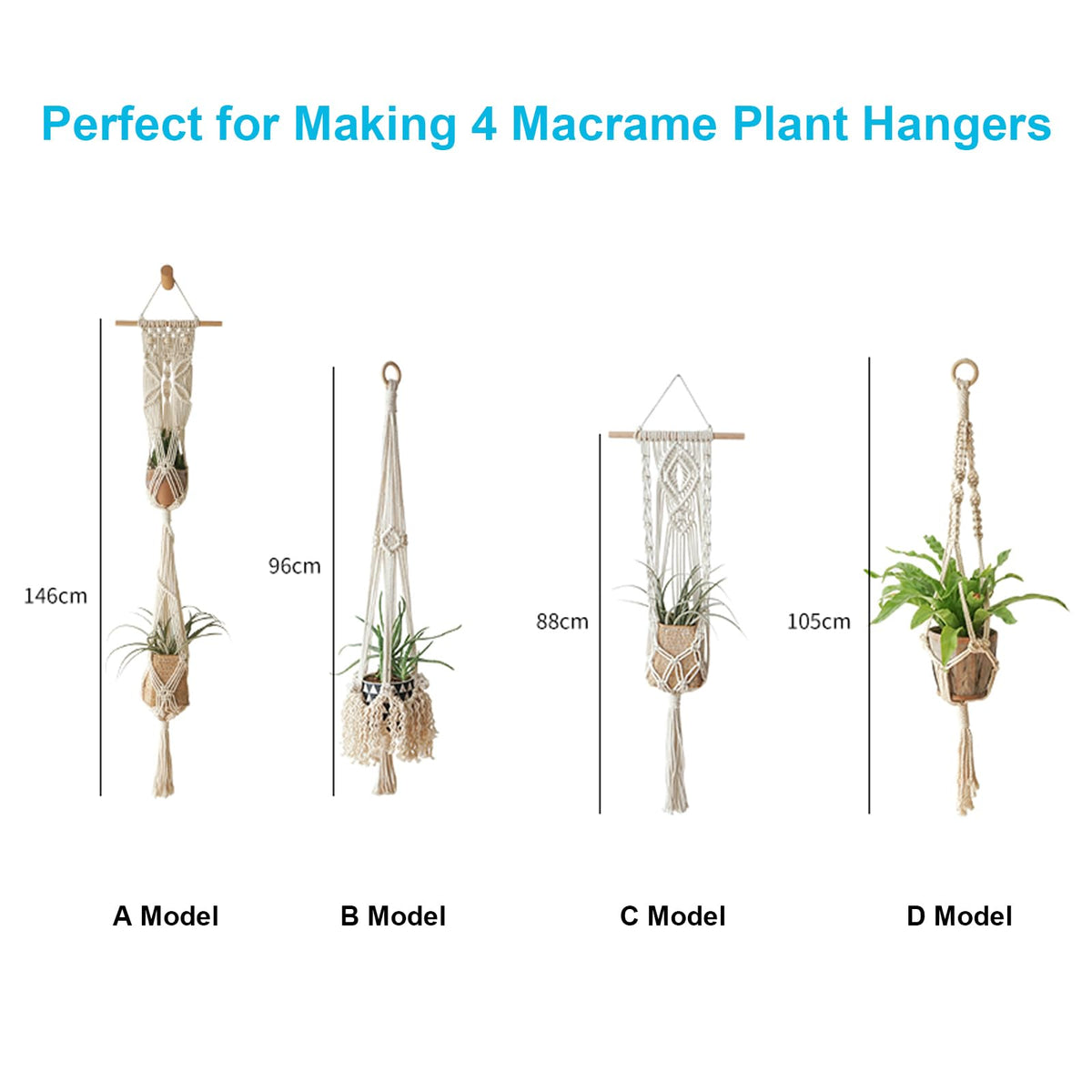 Hdviai Macrame Plant Hanger Kit, 3mm x 220Yards Cord for Adult Beginners DIY Macrame Wall Hanging Kit, with 2Pcs Wooden Dowels + Beginner's Manual + Soft Ruler+ Five Wooden Beads