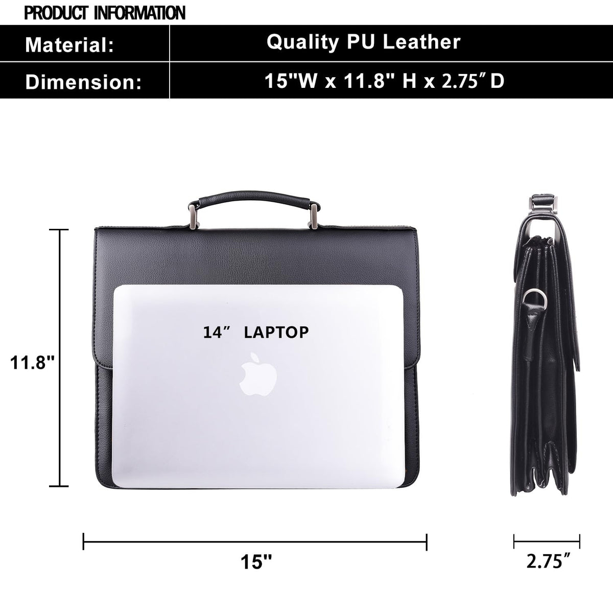 Jack&Chris Mens New PU Leather Attache Briefcase Traditional Messenger Lawyer Bag, MBYX015