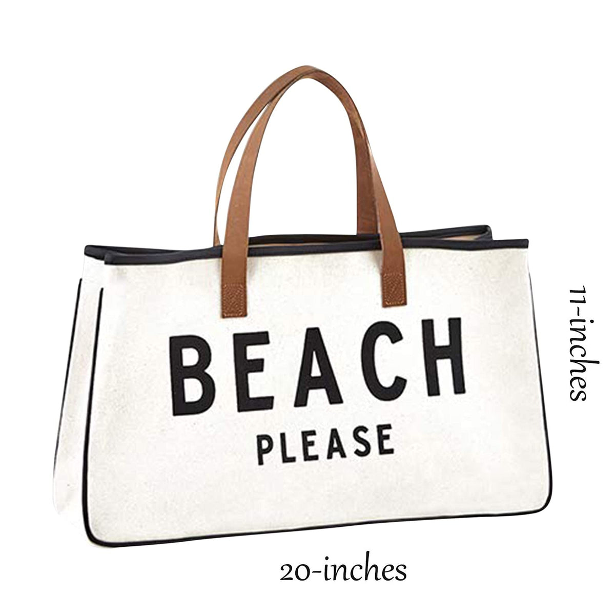 Santa Barbara Design Studio Womens Tote - Cotton Canvas Shoulder Bag with Leather Handles and Waterproof Lining, Large, Beach Please