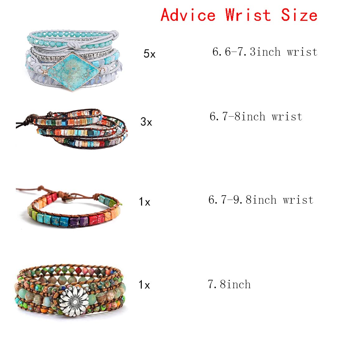 YGLINE Boho Handmade Wrap Leather Tube Crystal Stone Bracelet for Women (3 wrap-mix stone)