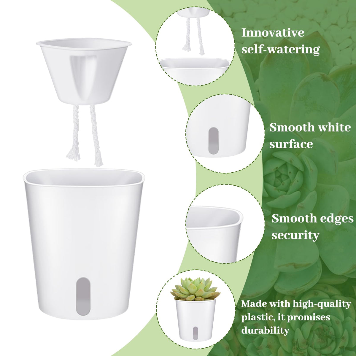 Bruislard 20 PCS 3 Inch Self Watering Pots for Indoor Plants, Plastic Flower Plant Pot with Level Indicator Vents, Self Watering Plant Pot for Flowers