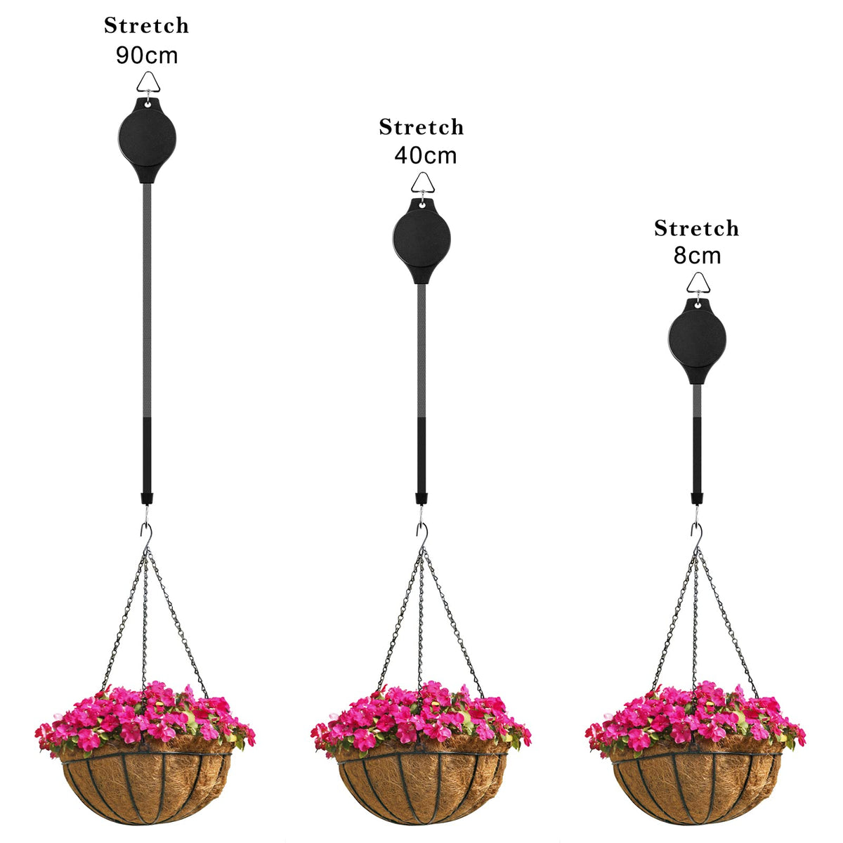DEWEL 2 Pack Plant Hook Pulley Retractable Plant Hanger for Hanging Garden Plants, Flower Baskets, Flowerpots and Birds Feeder in Adjustable Height, Black