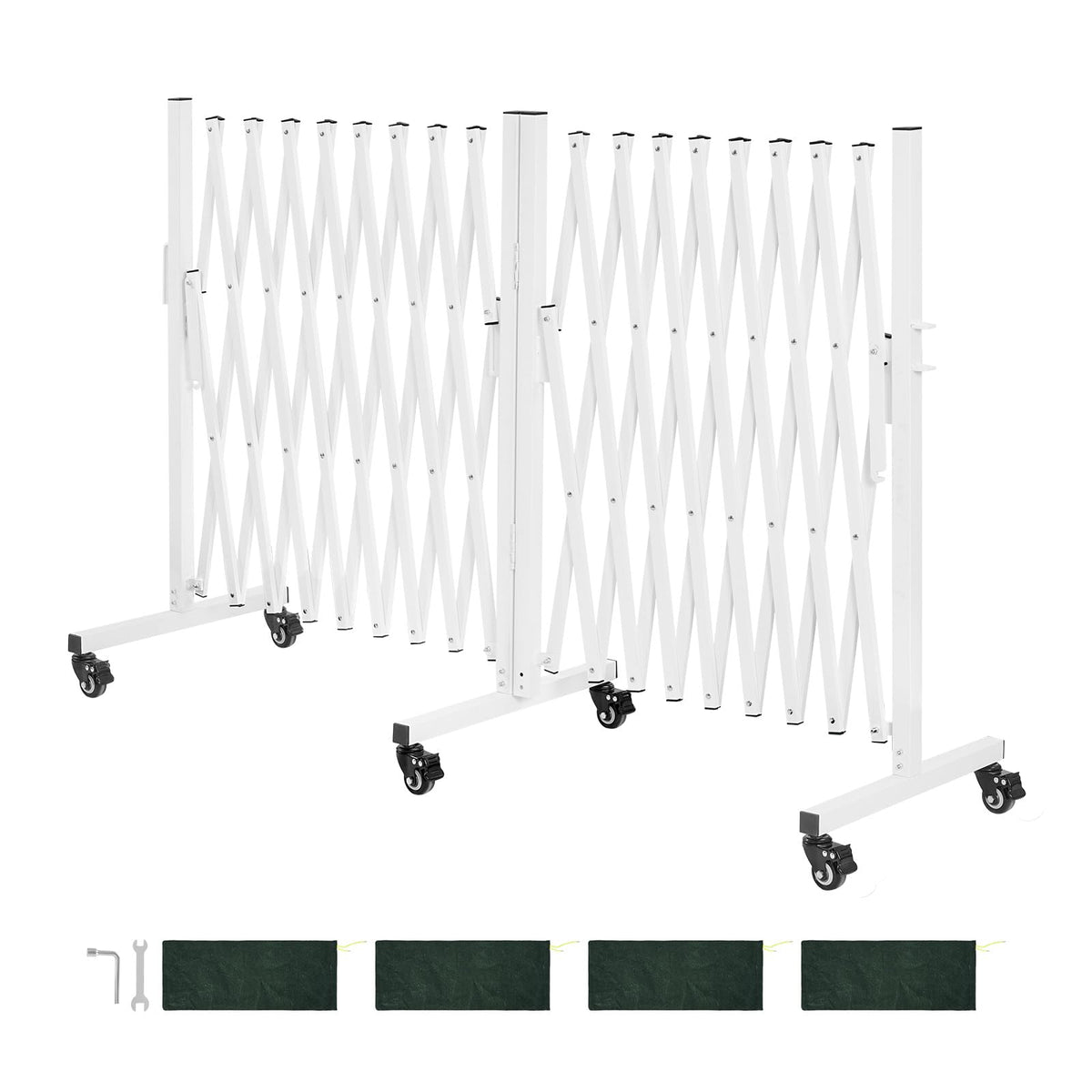 VEVOR Double Expandable Barricades, 18FT Expandable Safety Barrier, 0-180° Rotatable Mobile Barricade with Locking Casters, Portable Folding Security Gate Traffic Fence for Patio Garden Stairway