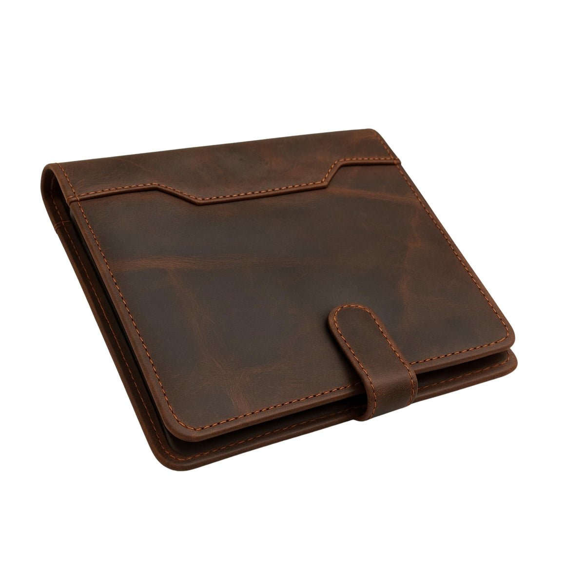 PavinCrafter Brown Leather Junior Padfolio 5x8, Small Bifold Business Portfolio Folder for Men & Women, Compact Legal Pad Holder with Pen Loop, Card Holder with Document Pocket, Interview Organizer