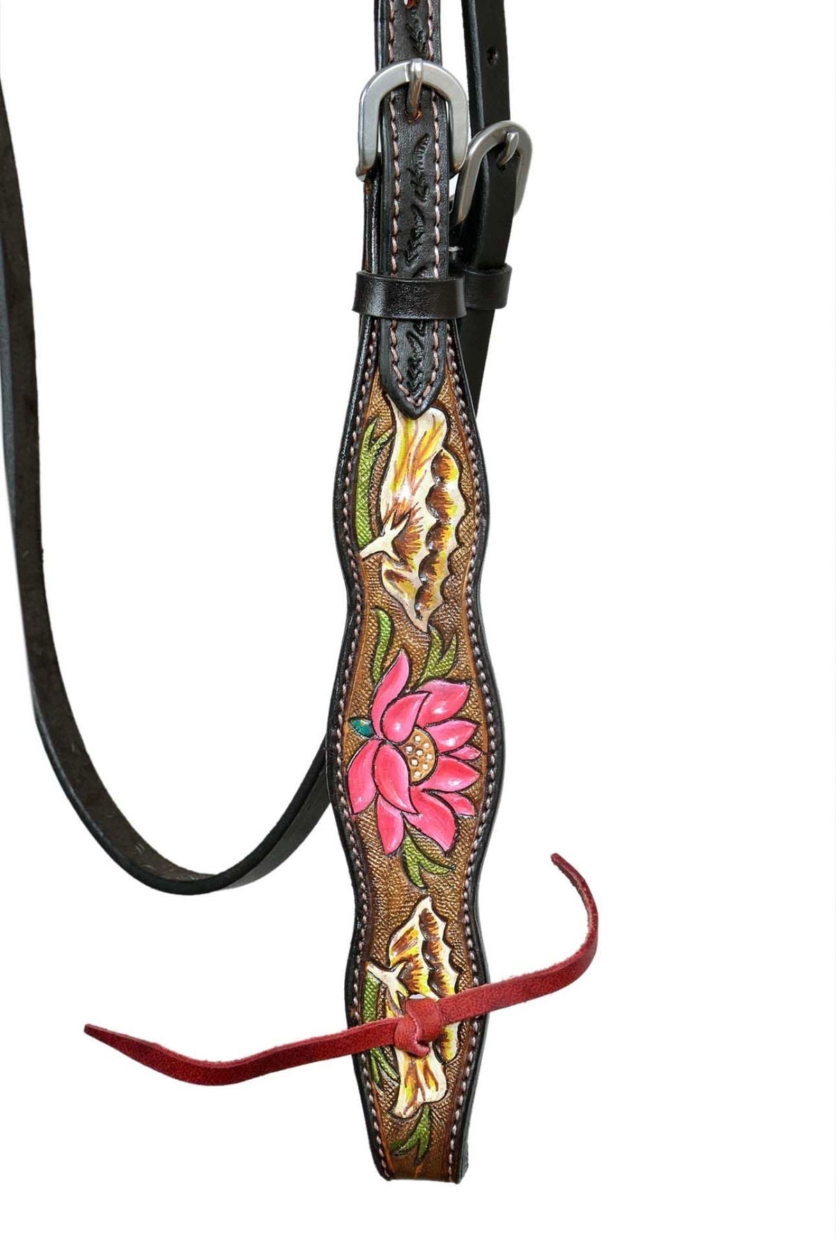 CHALLENGER Horse Horse Western Pink Lotus Hand-Painted Leather Bridle & Breast Collar Tack Set 78HR102B