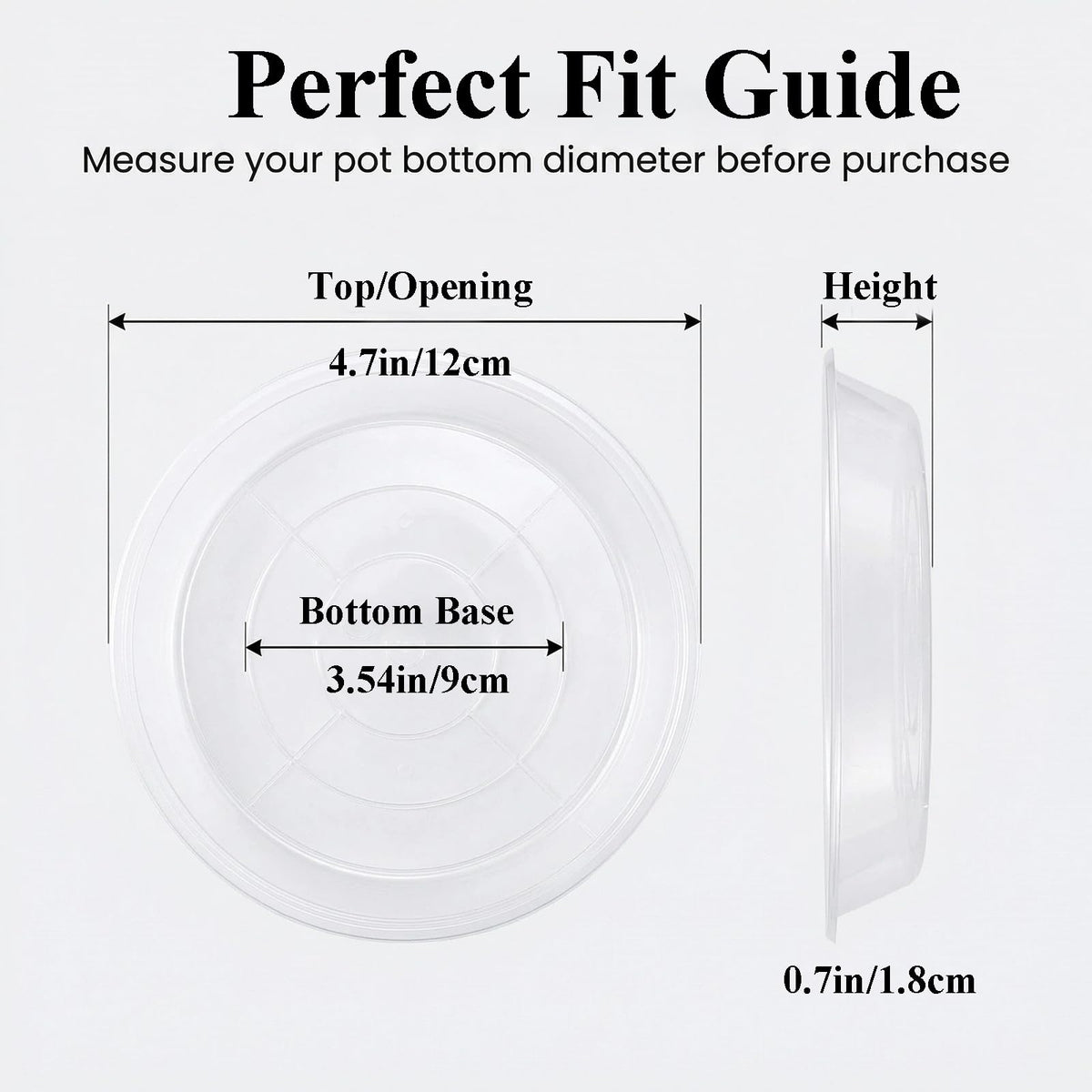 Tulpeed 50 Pack Clear Plant Saucer 4.7 Inches Plant Trays for Pots Plastic Round Drip Trays Flower Pot Saucers Black Planter Water Tray Plant Drainage Tray