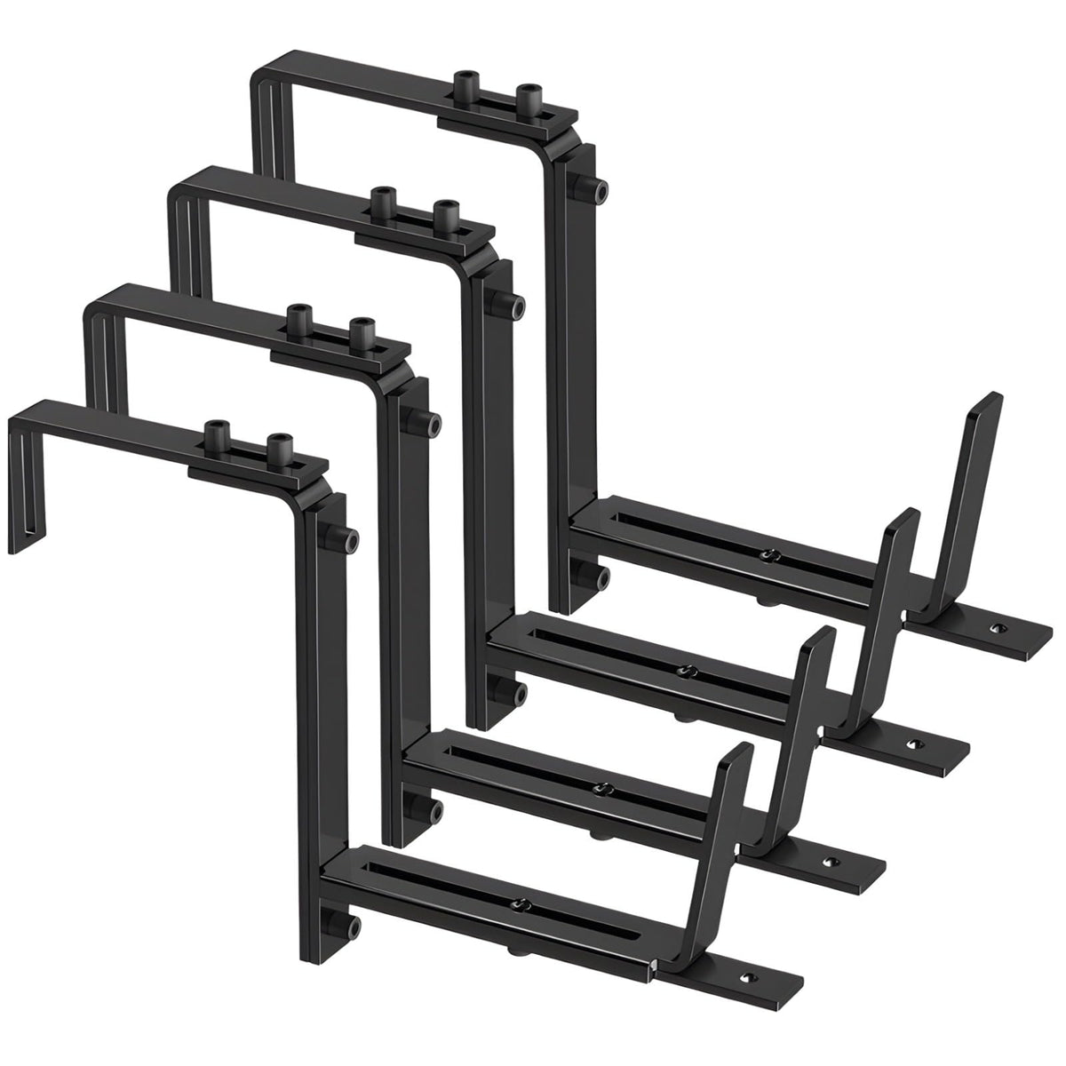4 Pack Adjustable Planter Brackets, Deck Rail Flower Box Holders, Resilient Iron with Rust-Resistant Black Finish, Fast Installation, Fits 2-7 in Wide Railings, 5.9-12.6 in Plant Pots