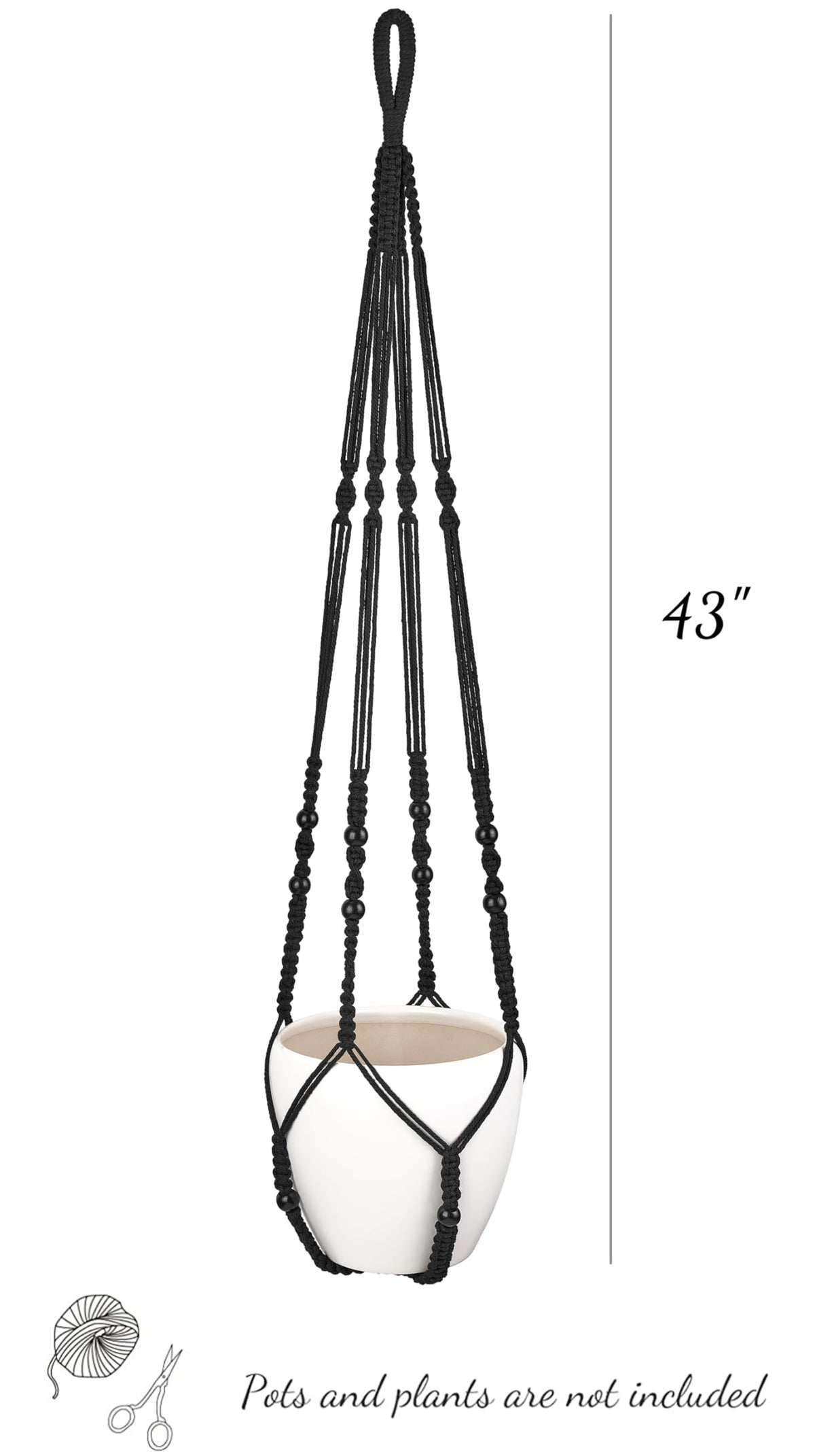 Mkono 43 Inch Macrame Plant Hanger Large for up to 12 Inch Pot Extra Long Hanging Plant Holder No Tassels Hanging Planter Basket with Wood Beads for Indoor Outdoor Boho Home Decor, Black