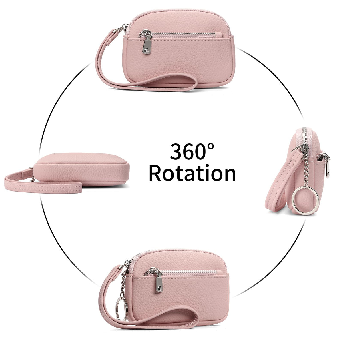 GAEKEAO Coin Purse for Women Small Wristlet Wallets Vegan Leather Change Pouch with Hidden Keychain and 2 Zipper Pockets