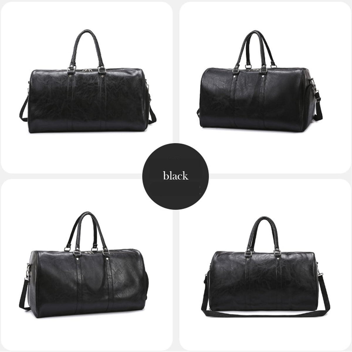PU Leather Duffle Bag for Travel Duffel Bag, Gym Bag Overnight Bags Weekender Bag for Men (black)