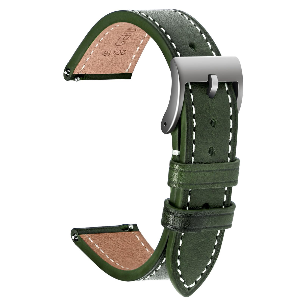 ULLCHRO Leather Watch Straps for Men & Women - Quick Release - Stainless Steel Buckle - Replacement Strap - Band With 17mm, 18mm, 19mm, 20mm, 21mm, 22mm (20mm, Green)