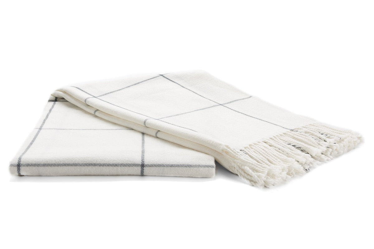 Arus Acrylic Highlands Collection Queen Size Tartan Plaid Design Throw Blanket Off-White, 60x80 inches