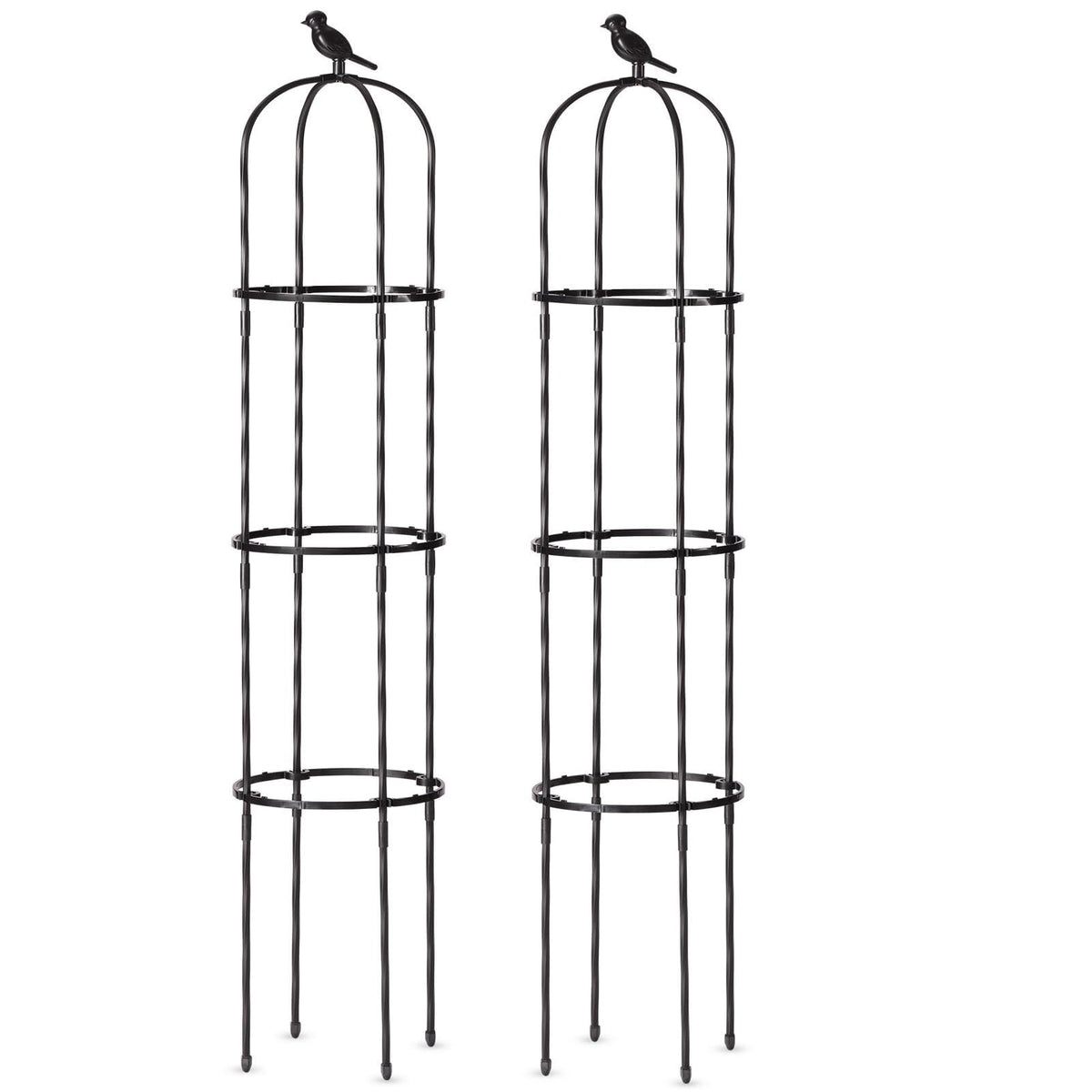 FOLLOOK Garden Obelisk Trellis for Climbing Plants Outdoor, Lightweight Climbing Plant Support Flower Roses Clematis Vegetable Light Vines Round Trellis for Raised Garden Bed Planter, Black, 2 Pack