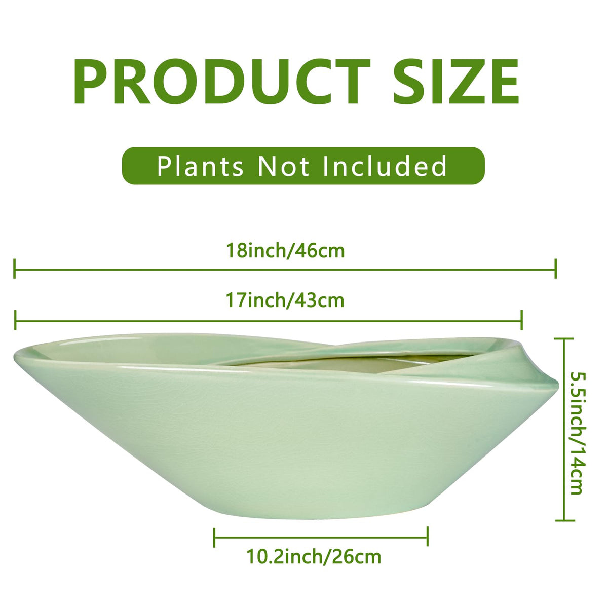 EPFamily Ceramic Bonsai Pot - 18 Inch Planter with Drainage Hole Large Modern Bonsai Planter Decorative Succulent Flower Plant Pot for Indoor Plants Outdoor Green
