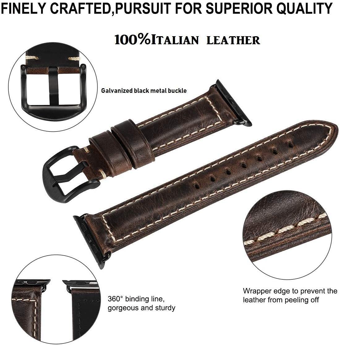 MTRRISE Compatible for Apple Watch ultra Band 42mm 44mm45m,46mm49mm Men,Top Grain Leather Band Replacement Strap iWatch Series 11/10/9/8/7/6/5/4/3/2/1,SE,Ultra3/Ultra2