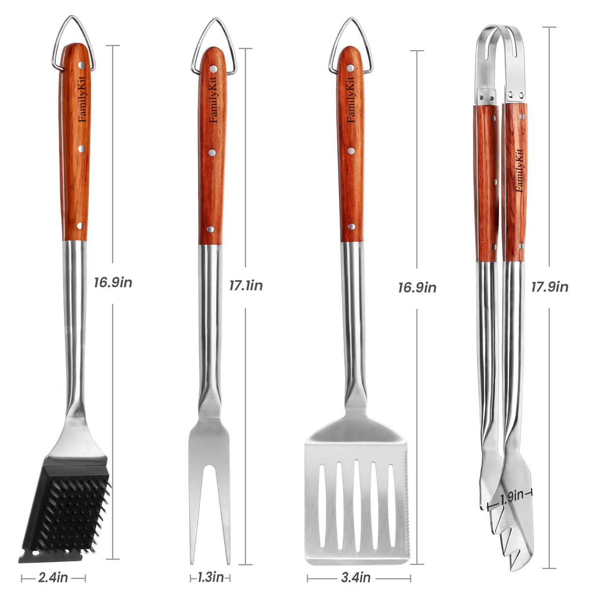 4PCS Grilling Accessories Rose Wooden BBQ Grilling Tools Set, Heavy Duty Stainless Steel Barbecue Grill Tools Kit with Spatula, Clips, Brushes, Forks for Outdoor Grill, BBQ Gift for Men and Women