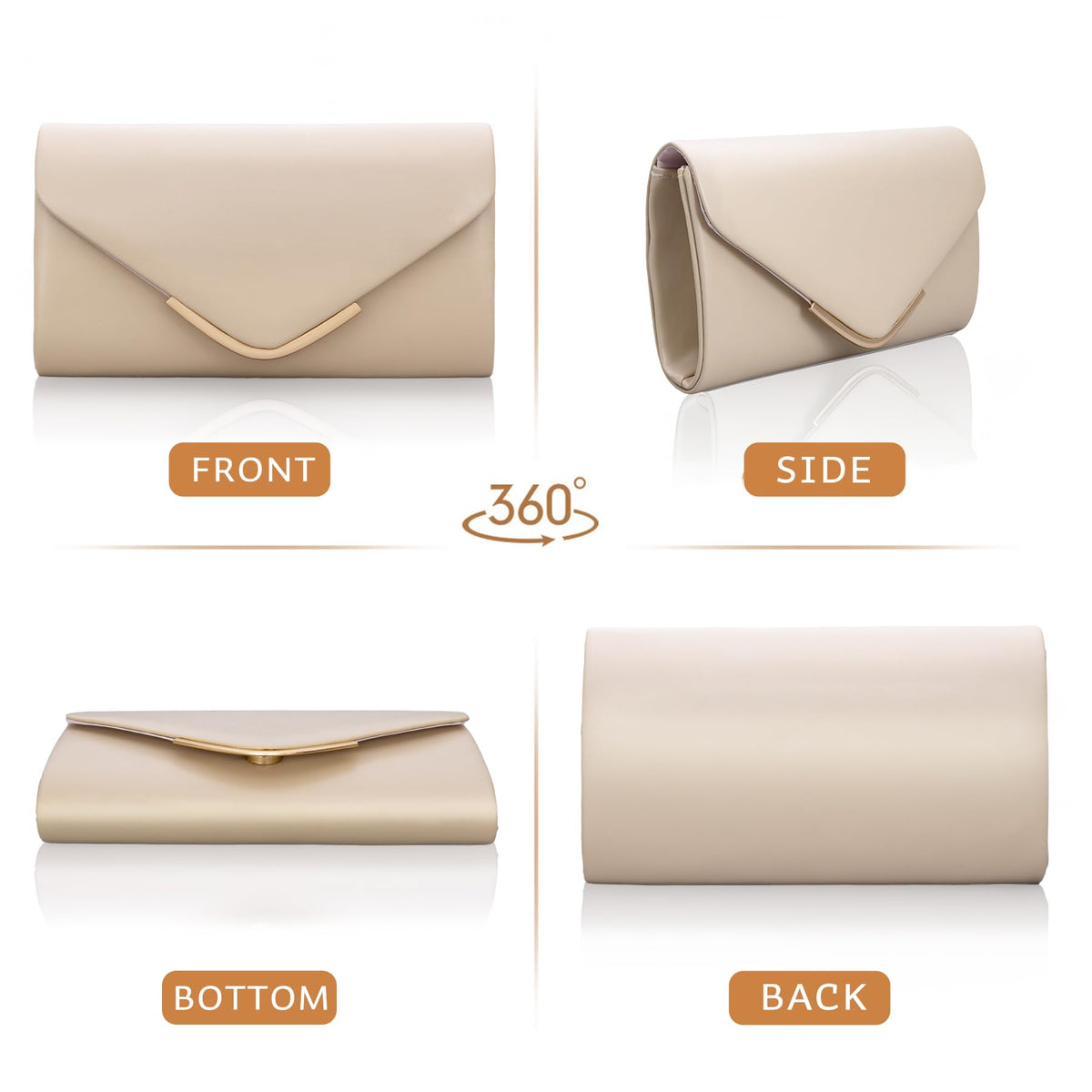 Larcenciel Apricot Clutch Purse for Women, Trendy Vegan Leather Envelope Evening Bags & Chain, Cute Cream Party Bag Formal Bride Dress Purse Ladies Crossbody Shoulder Handbag for Wedding Cocktail Prom
