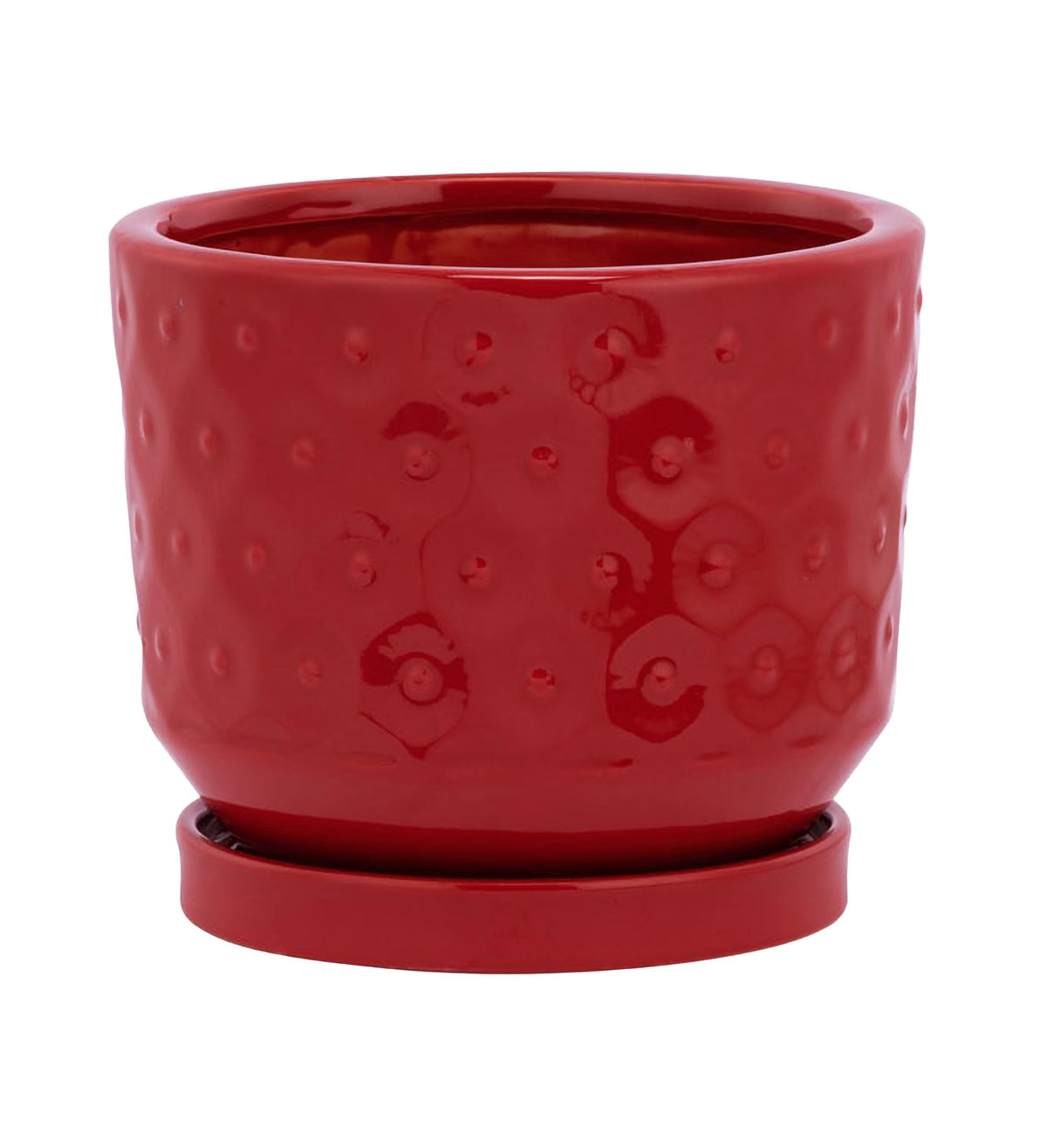 Napco Imports Decorative Home or Garden 5 x 6 Inch Indoor or Outdoor Flower Pot Planter with Saucer Vibrant Red Embossed Prism
