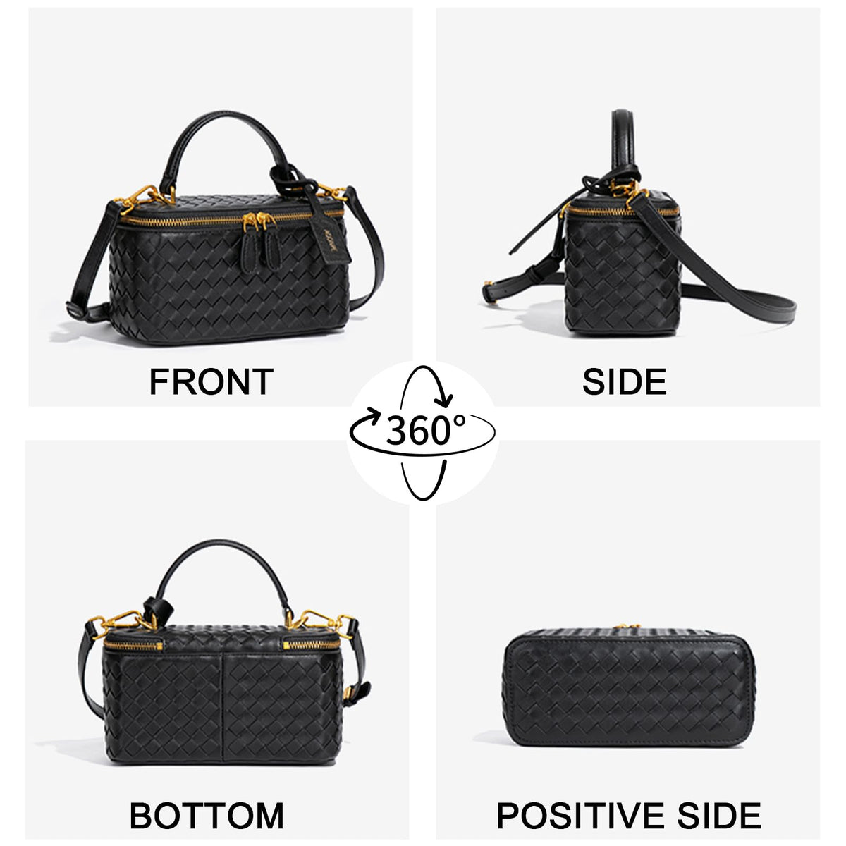 AOOPNE Woven Box Crossbody Purse For Women, Trendy Vegan Leather Shoulder Handbags with Adjustable Strap (Black)