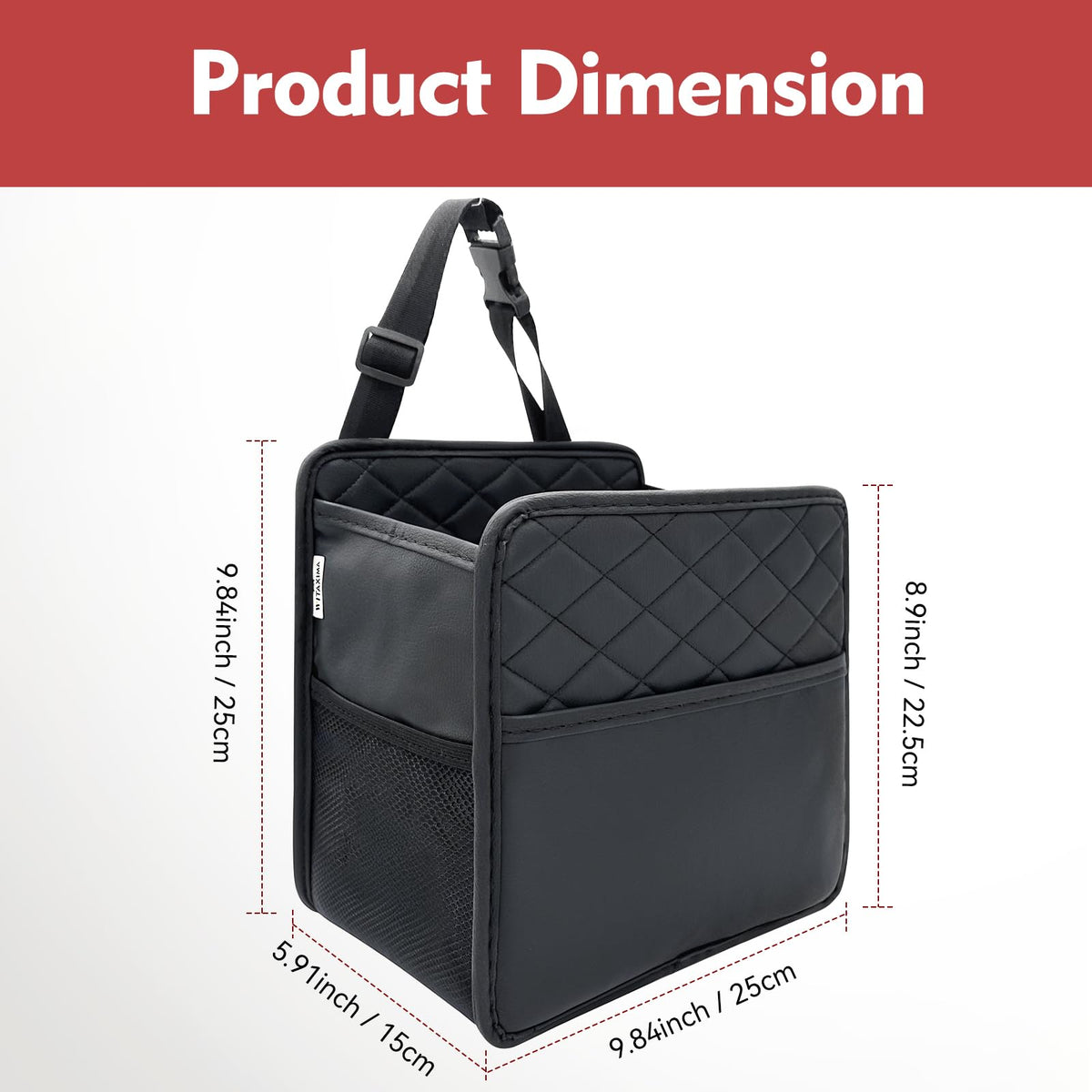 Witaxima Upgrade Car Seat Organizer Backseat with Storage Pockets, Multipurpose Car Organizer Hanging, Car Trash Bag Can,Premium PU Leather Garbage Can 2.14 Gallon Large Capacity, Black.