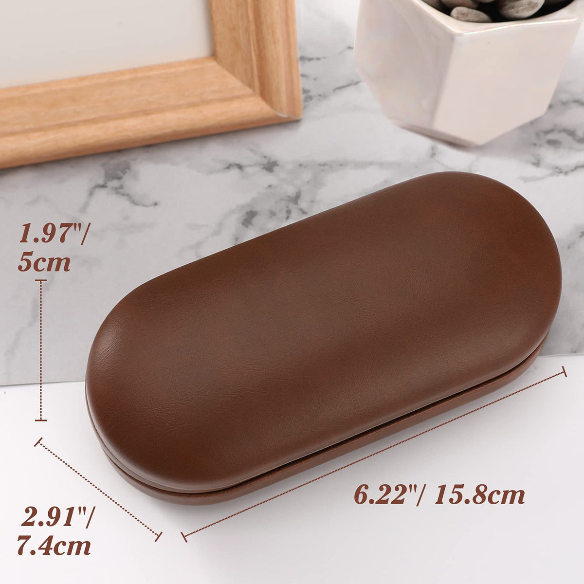 MoKo Double Eyeglass Case, Contact Lens Case with Mirror Tweezers Remover, 2 in 1 Double Sided Portable Contact Lens Box Holder Container Soak Storage Kit Sunglasses Pouch for Men & Women, Brown