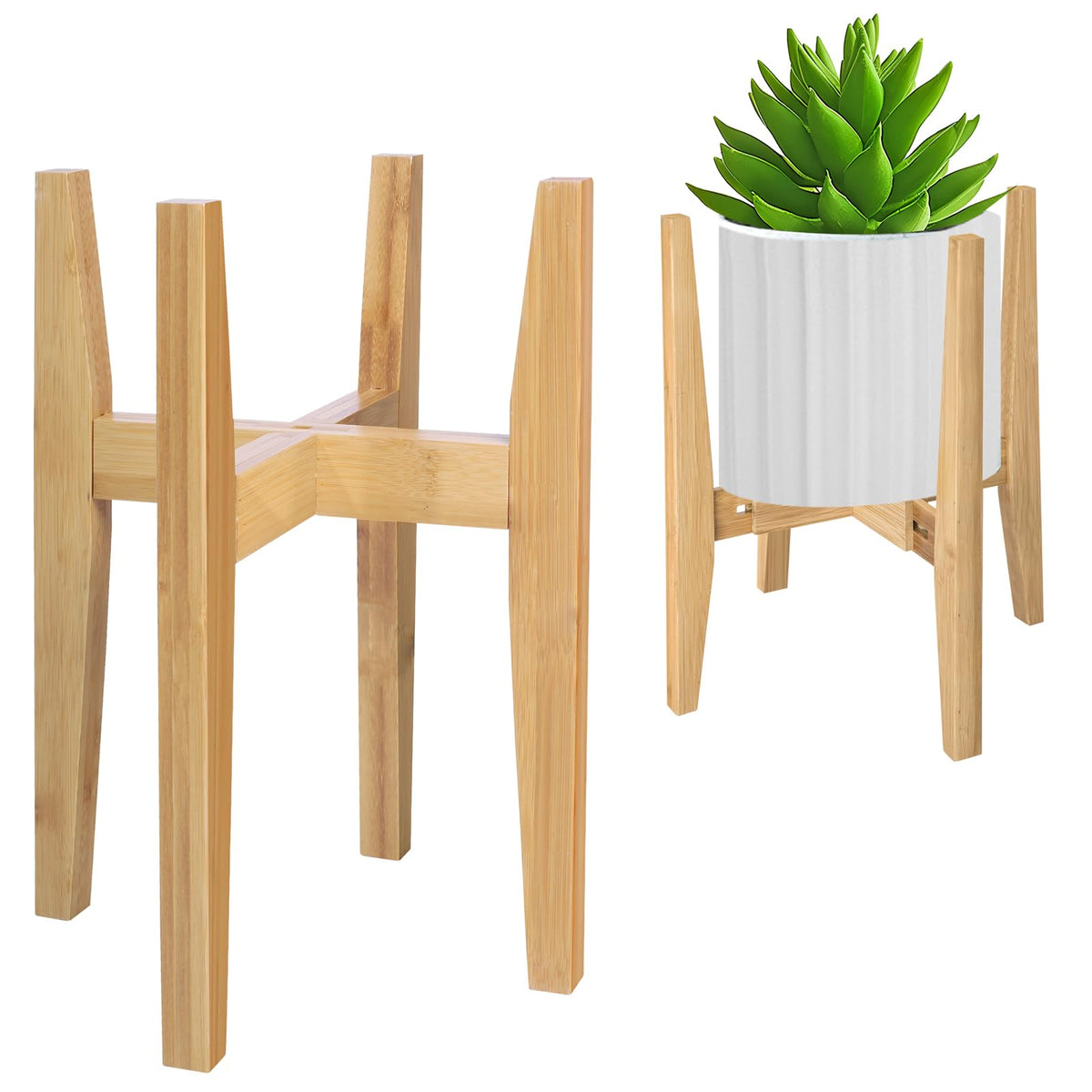 Rnined Plant Stand Indoor, Bamboo Plant Shelf, Adjustable Corner Plants Flower Holders Single Floor Plant Stand, Fits 8 to 12 Inches Pots,(Pot & Plant Not Included)(Nature)