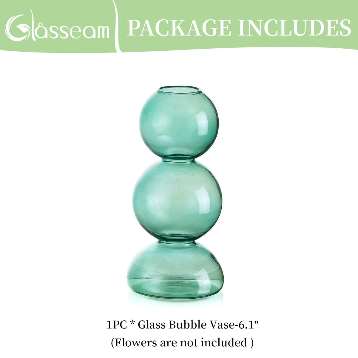 Glassseam Glass Vases for Flowers, Green Bud Vases for Decor, Cute Small Vase, Modern Aesthetic Vase, Unique Round Flower Vase, Decorative Bubble Vases for Centerpieces Wedding Table Decorations